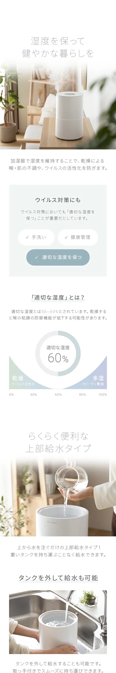 電解水生成機能付き 上部給水式 超音波加湿器 2L｜モダンデコ