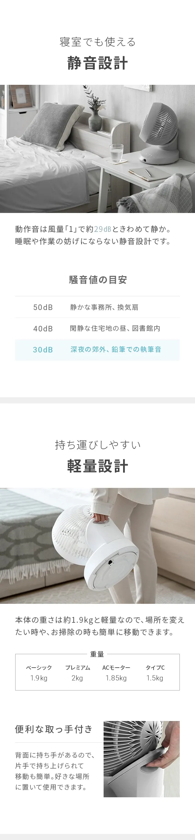 寝室でも使える「静音設計」