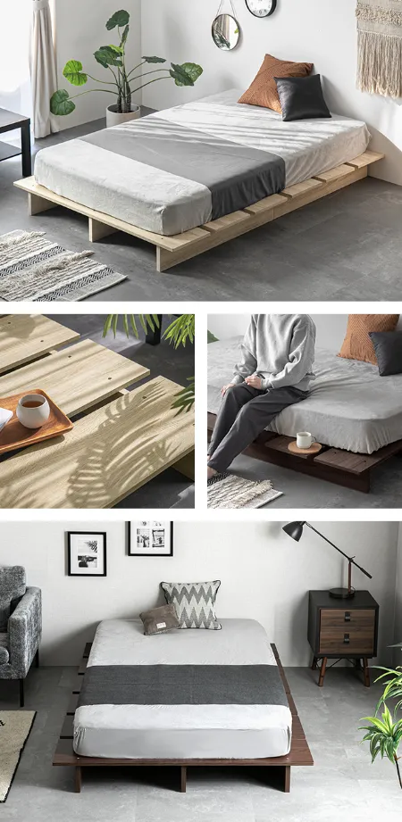 フロアベッド スタンダードポケットコイル ダブル モダンデザインフロアベッド スタンダードポケットコイルマットレス