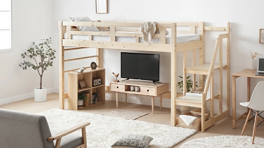 階段付きロフトベッド ミドルタイプ S インテリア家具 家電 雑貨通販 Modern Deco モダンデコ