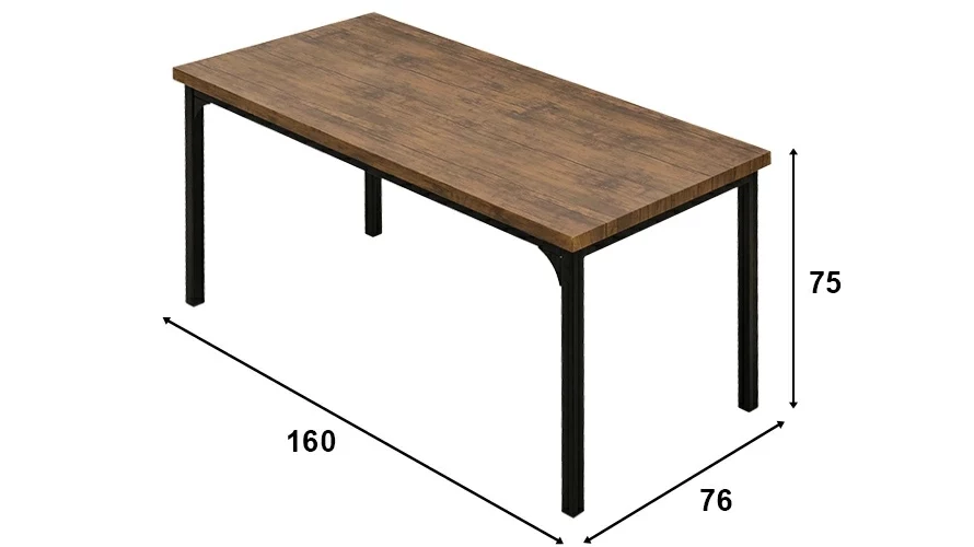テーブルサイズ。横幅約160cm、奥行き焼76cm、高さ約75cm。