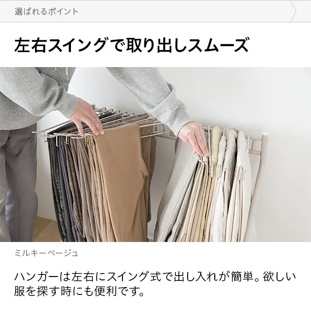 大容量収納・20本掛け] スラックスハンガー キャスター付き 出し入れ