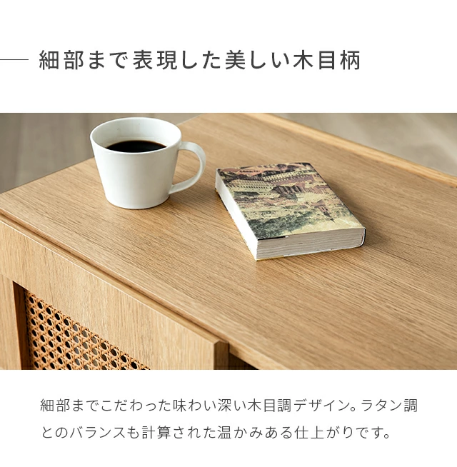 幅60cm ラタン調 デザインセンターテーブル 収納機能多彩