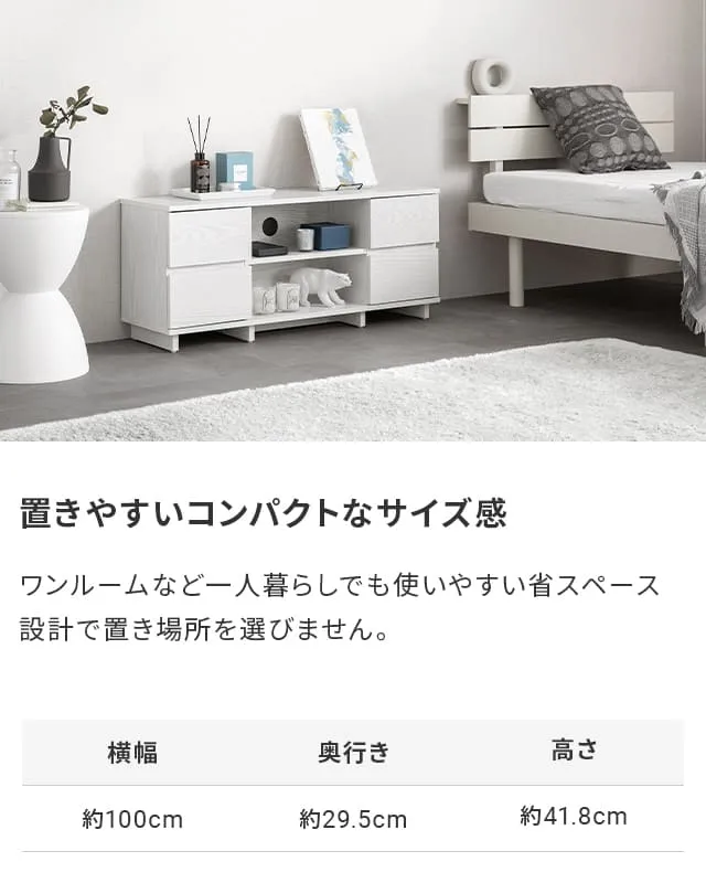 幅100cm コンパクトテレビボード 木目調 オープン収納・引き出し収納