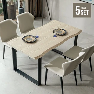 幅138cm 天然木一枚板風 はつりダイニング リアル木目調 4人掛け