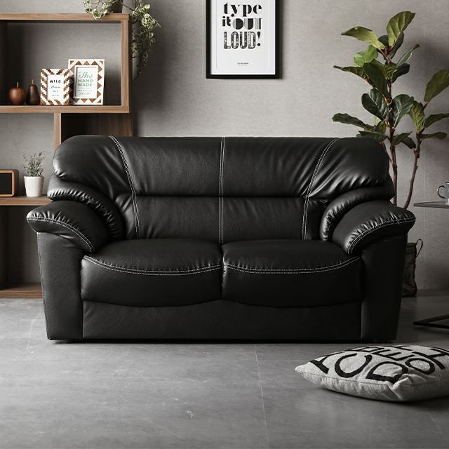 [幅135cm] 2人掛けレザーソファ モダン 応接ソファ 肘付き 天然木構造材