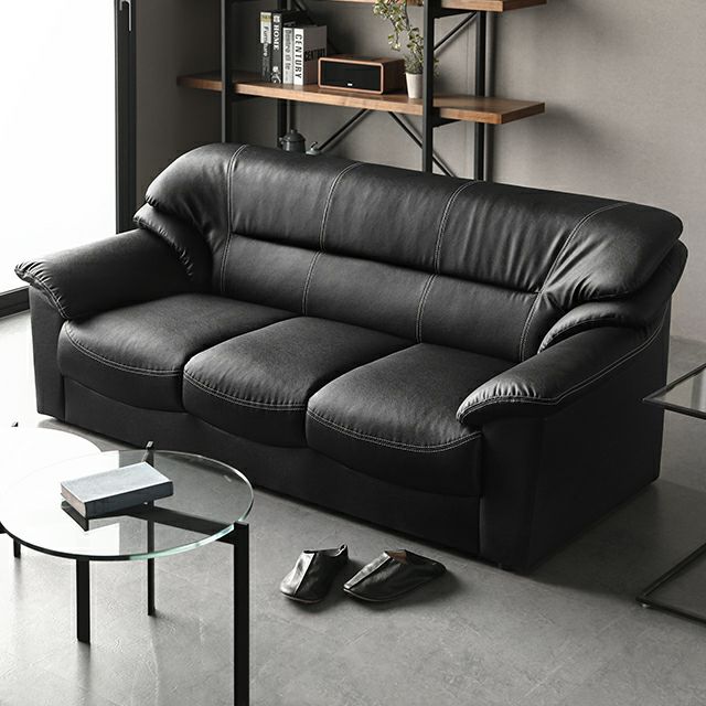 [幅180cm・座面広々] 3人掛けレザーソファ モダン 応接ソファ 肘付き 天然木構造材