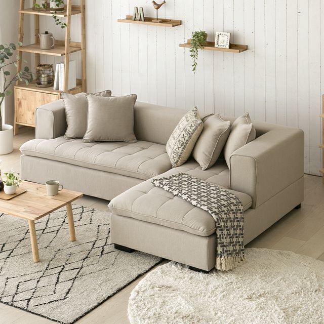 [幅216cm] 3人掛けカウチソファ ロータイプ