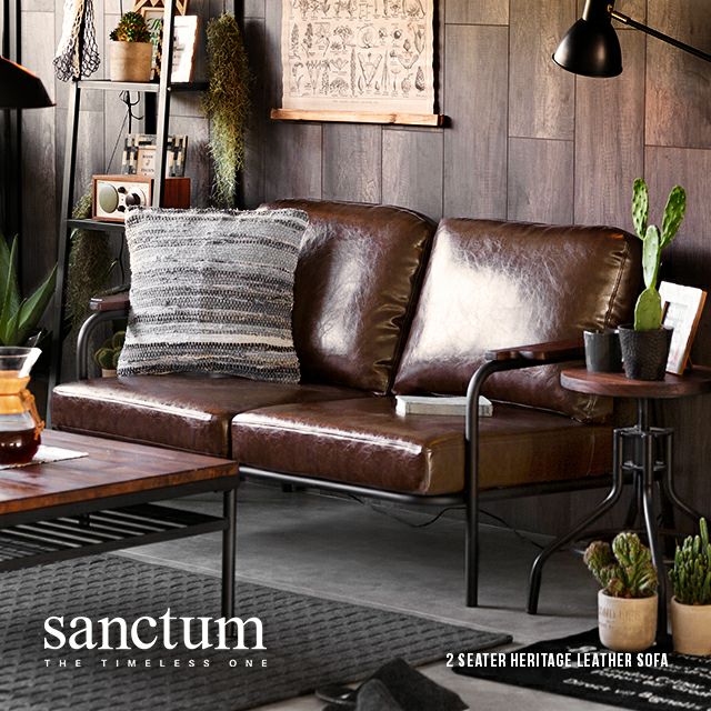 [幅137cm] 2人掛けレザーソファ ヴィンテージ調