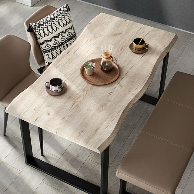 幅138cm 天然木一枚板風 はつりダイニング リアル木目調 4人掛け ベンチセット チェア2脚