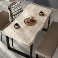 幅138cm 天然木一枚板風 はつりダイニング リアル木目調 4人掛け ベンチセット チェア2脚