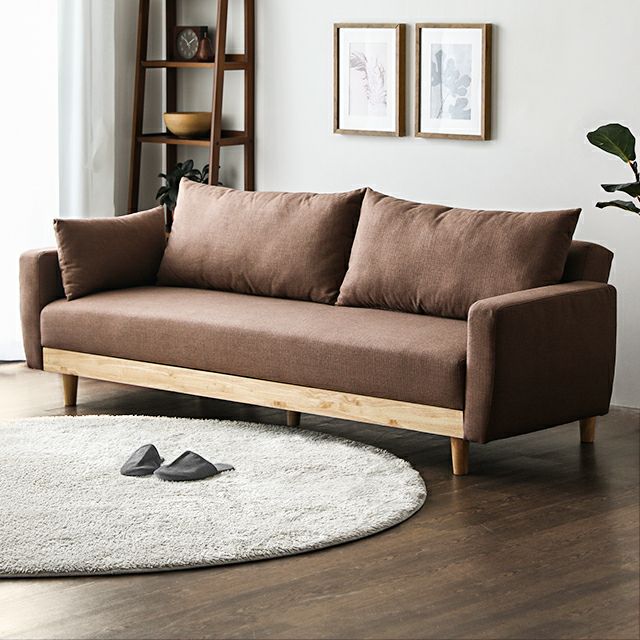 [幅206cm・ワイドゆったり設計] 天然木フレーム 3人掛けソファーベッド フラットになる