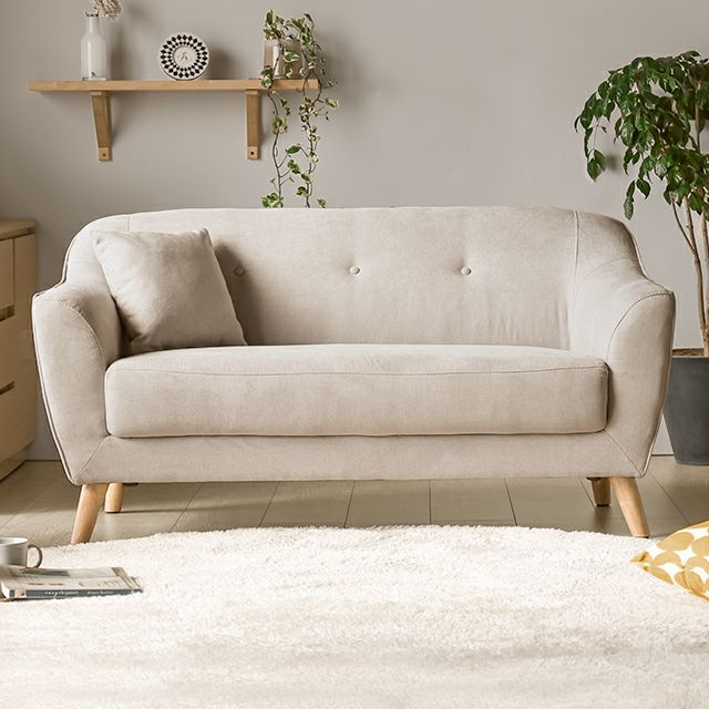 [幅135cm・傷に強いペット対応生地も] 天然木脚 2人掛けコンパクトソファ 北欧風