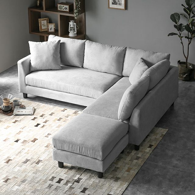 [幅204cm・広々設計] 3人掛けカウチソファ L字 レイアウト自由