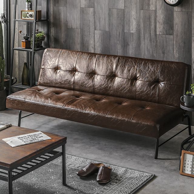 [幅175cm] 3人掛けレザーソファーベッド リクライニング機能 スマート設計