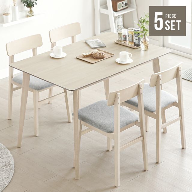 幅120cm 全2色 天然ラバーウッド製 ダイニング5点セット 4人掛け