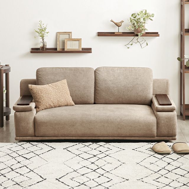 [幅135cm] 2人掛け肘掛け収納付きフロアソファ