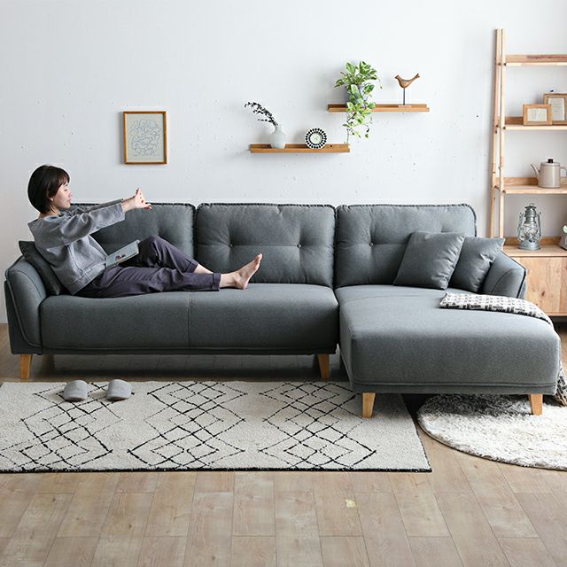 [幅265cm] 3人掛けカウチソファ セパレートスタイル 天然木脚 ビッグサイズ