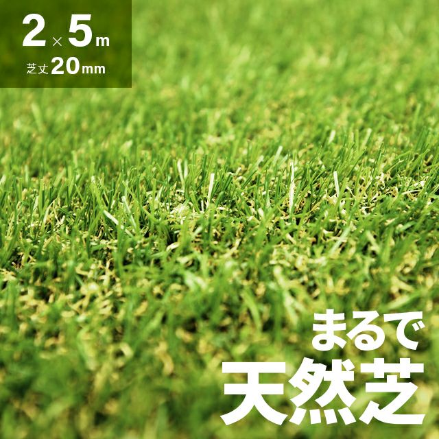 リアル人工芝 高耐久タイプ 芝丈20mm 2×5m 防草シート付（自然な見た目追求・U字ピン）