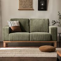 [幅157cm] 2人掛けコーデュロイソファ 無垢材木脚 広々アームレスト