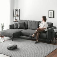 [幅250cm・座面広々] 3人掛けカウチソファ セパレートスタイル ブラックスチール脚 4人掛け