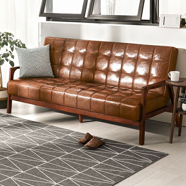 [幅184cm] 3人掛けレザーソファーベッド 2WAY 木製フレーム