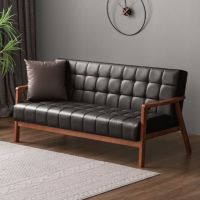 [幅164cm] 2人掛けレザーソファーベッド 木製フレーム