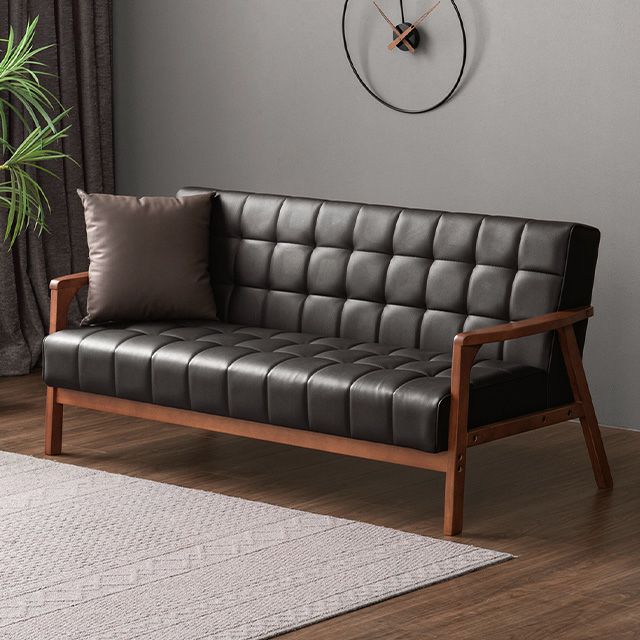 [幅164cm] 2人掛けレザーソファーベッド 木製フレーム