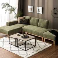 [幅228cm] 3人掛けカウチソファ コーデュロイ 無垢材木脚 L字 レイアウト自由 ゆったり広々