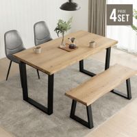 幅150cm 天然木ダイニング 一枚板デザイン 4点セット 4人掛け