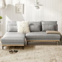 [幅196cm・アームレス広々] 3人掛け ワイドカウチソファ L字 肘なし